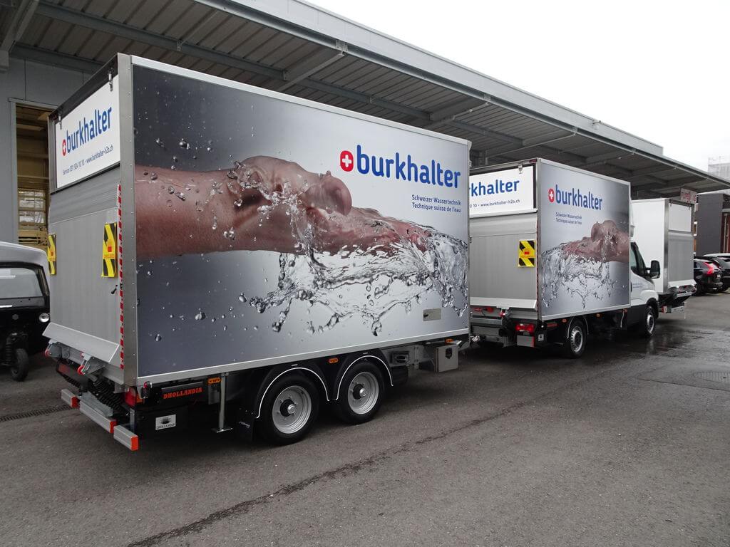 Carrosserie Filipelli AG Anhänger Koffer mit Hebebühne burkhalter Wassertechnik